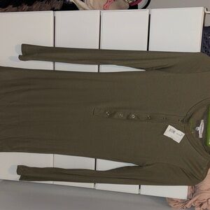 Olive Green Long Sleeve Henley Top
